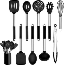 10-teiliges Silikon Küchenutensilien Set mit Edelstahlgriff