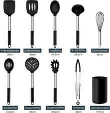Küchenhelfer Set 10-teilig Silikon Edelstahlgriff Schwarz