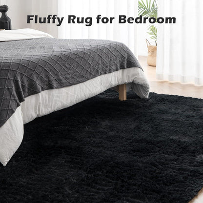 Großer OMERAI Shaggy Teppich 120x180cm Schwarz Wohnzimmer Schlafzimmer