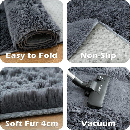 Großer Weicher Waschbarer Grauer Shaggy Teppich Hochflor 120x180cm