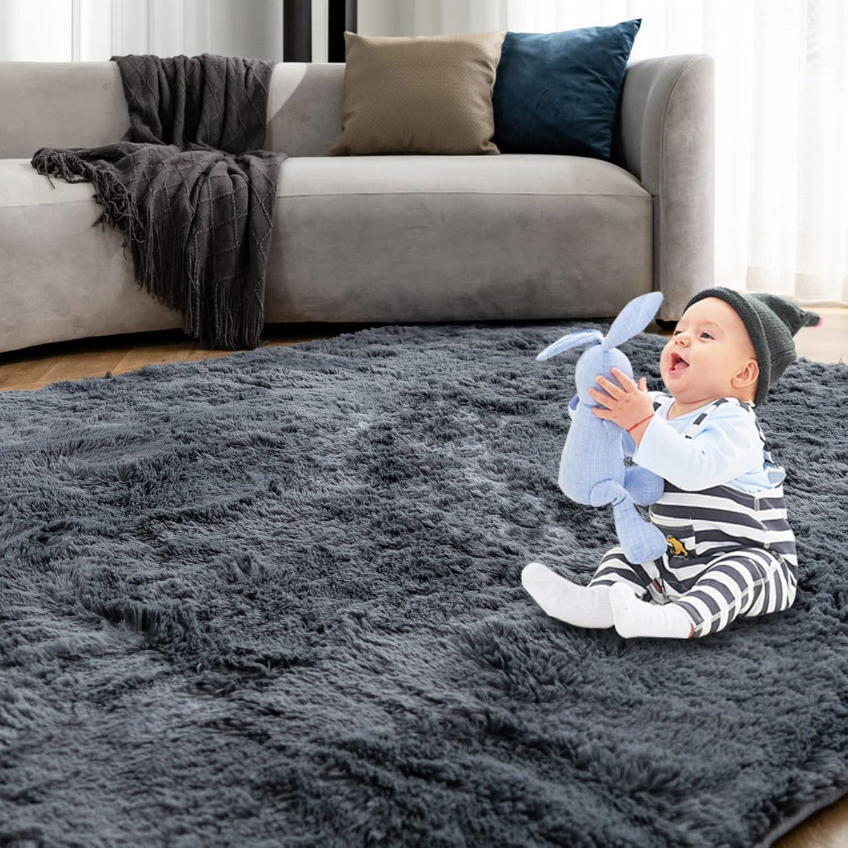 OMERAI Teppich Wohnzimmer Schlafzimmer Grau 120x180cm waschbarer superweicher