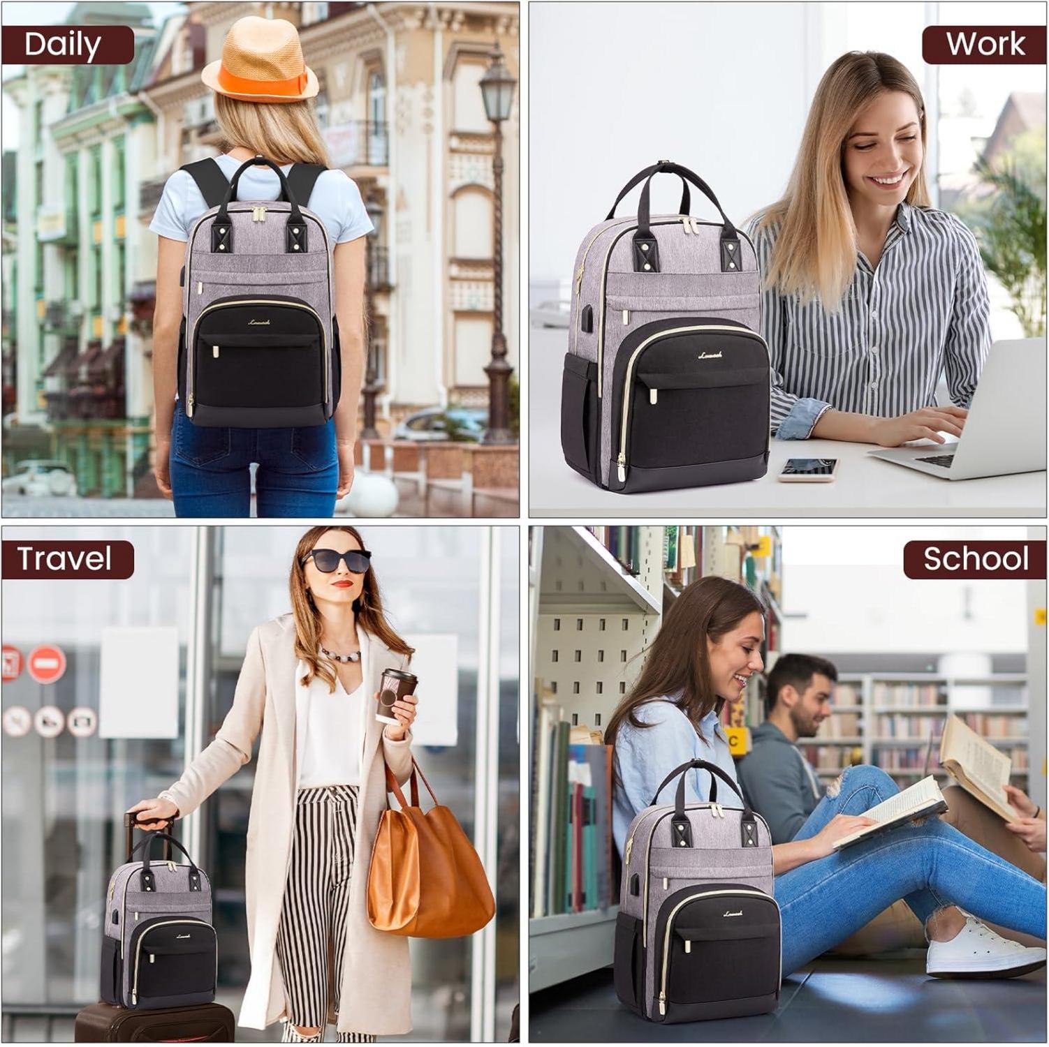 Damen Laptop Rucksack 15.6 Zoll Schwarz Wasserdicht Schule Arbeit