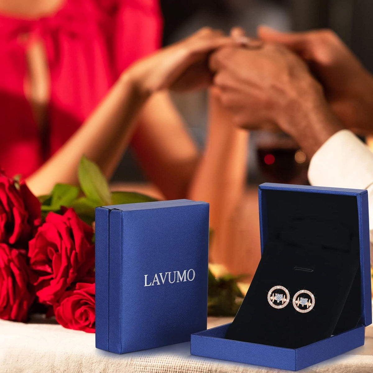 LAVUMO Herzschlag Ohrringe Silber 925 Ohrstecker Geschenke Frauen Rosegold