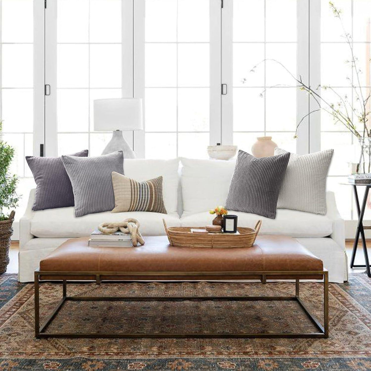 Kordsamt Kissenbezüge 50x50 cm grau 4er Set für Sofa Wohnzimmer Kinder