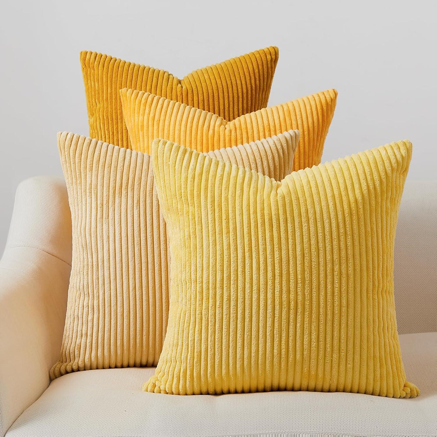 Kissenbezug 50x50 cm 4er Set Kordsamt Gelb Flauschig