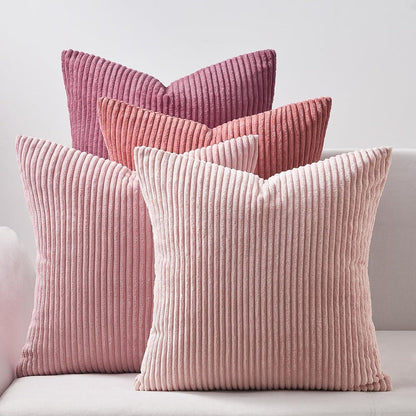 Kordsamt Kissenbezüge Set 40x40cm Rosa Gestreift