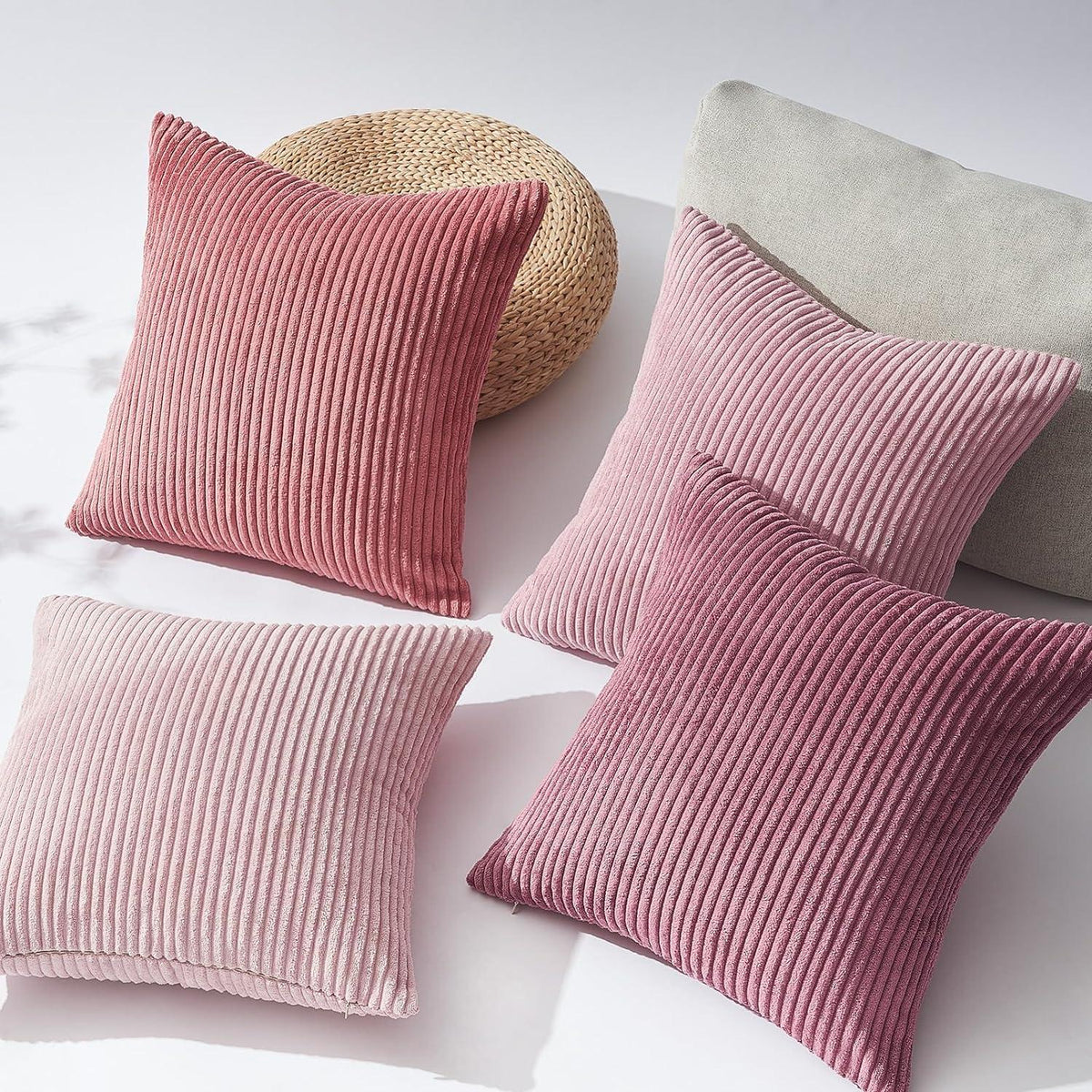 Topfinel Kissenbezug rosa 40x40 4er Set Kordsamt Gestreift