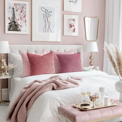 Kissenbezug 4er Set Kordsamt rosa 40x40cm Gestreift für Sofa