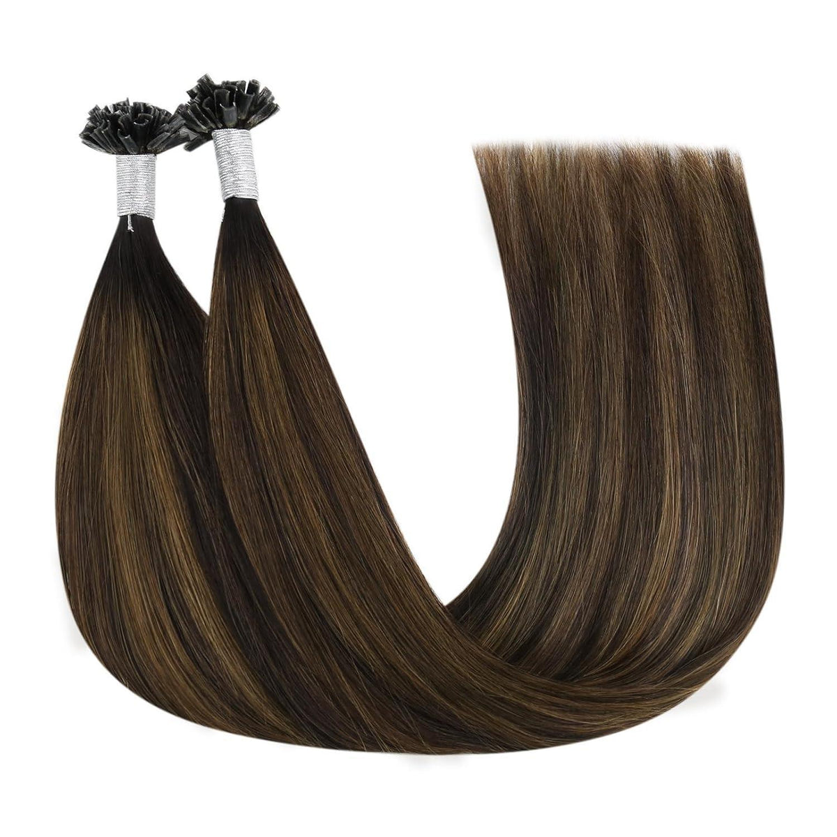Echthaar Bonding Extensions Ombre Braun Mittelbraun 50cm