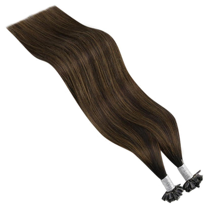 Echthaar Bonding Extensions Ombre Braun Mittelbraun 50cm