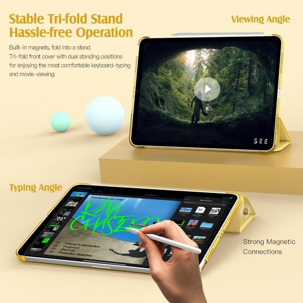 iPad Air 11 Zoll Hülle Gelb mit Ständer & Auto Schlaf