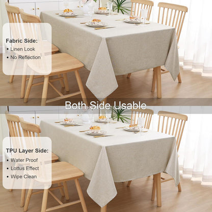 Abwaschbare Leinenoptik Tischdecke mit Lotuseffekt, Beige 140 x 180 cm