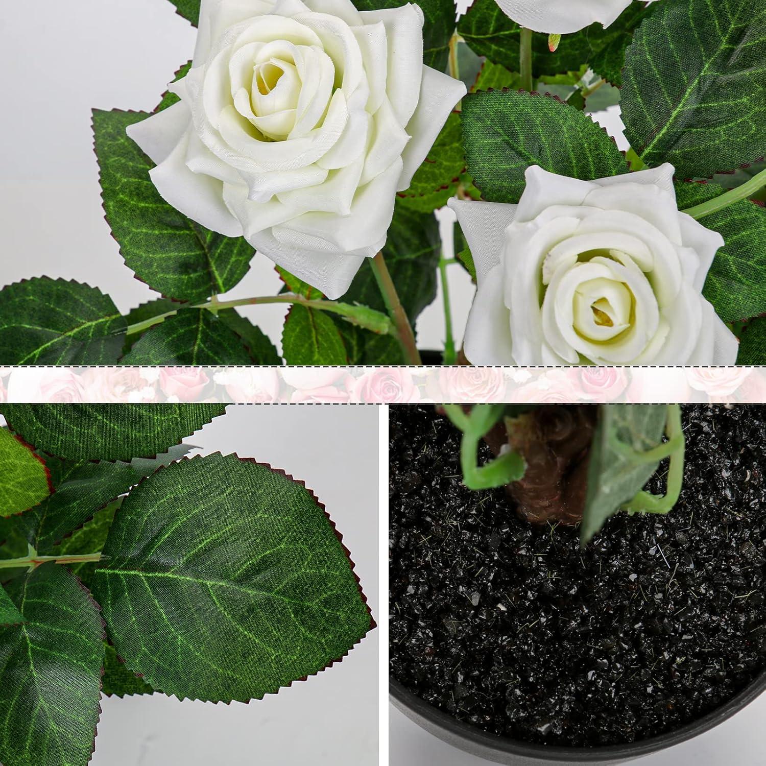 Kunstblumen Rosenbusch im Topf Hochzeit Deko 34CM