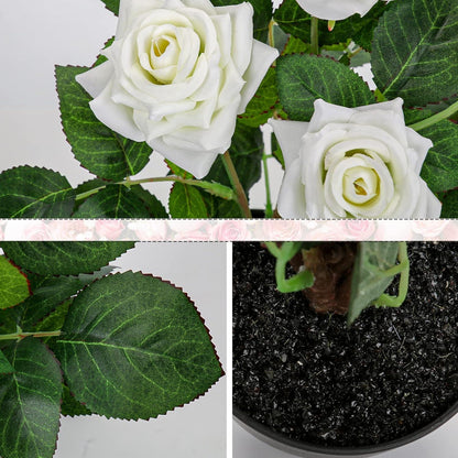 Kunstblumen Rosenbusch im Topf Hochzeit Deko 34CM