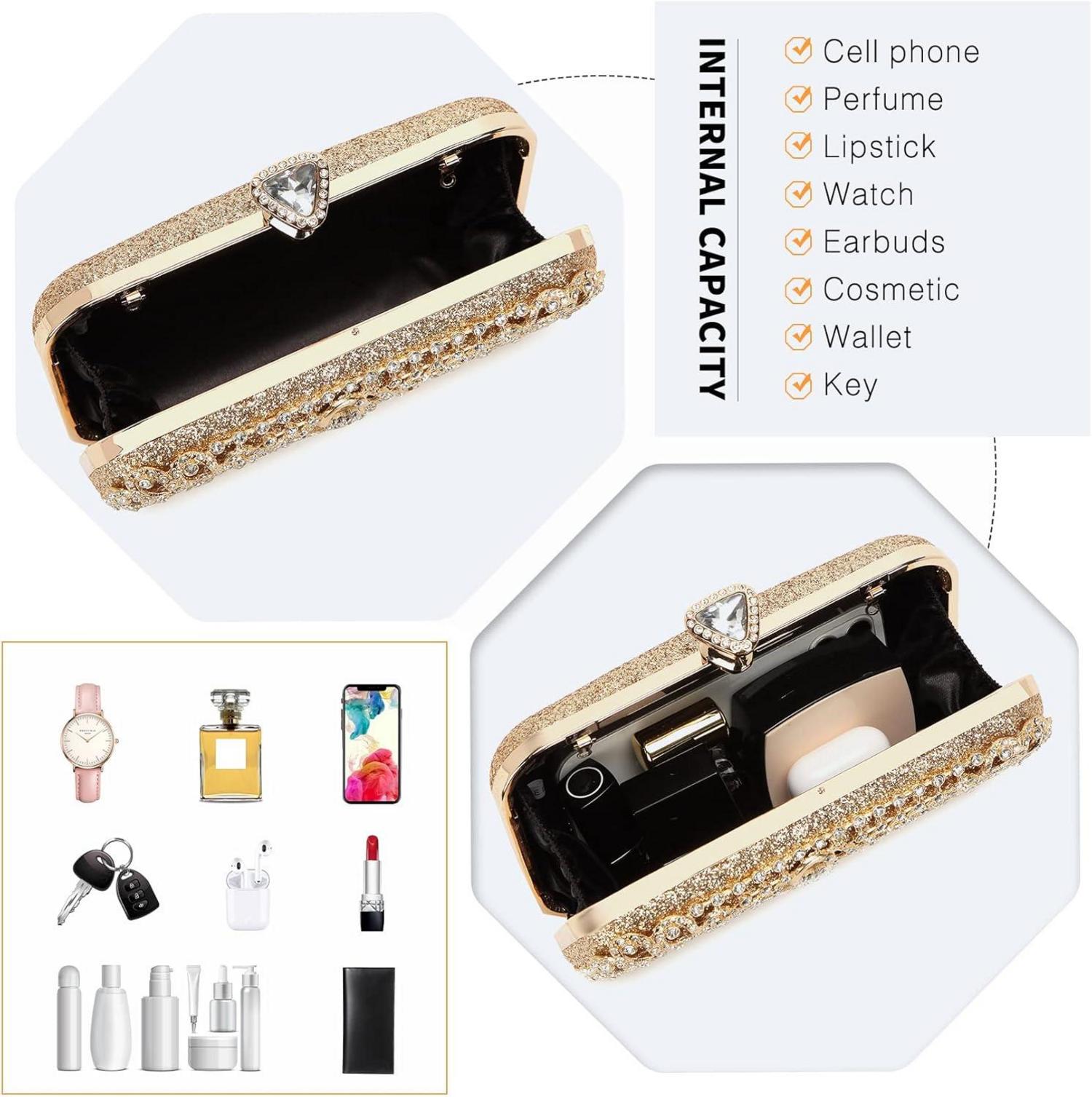 Miss Lulu Clutch Tasche Damen Abendhandtasche Gold Beading Hardshell