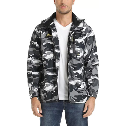 Herren Outdoorjacke wasserabweisend mit Kapuze – Schwarz Camo