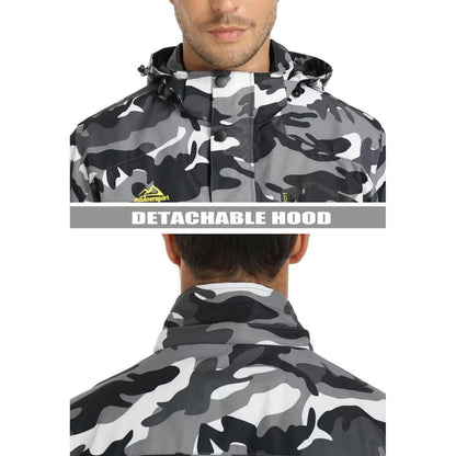 Herren Outdoorjacke wasserabweisend mit Kapuze – Schwarz Camo
