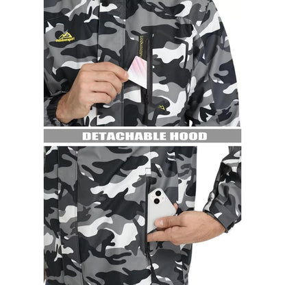 Herren Outdoorjacke wasserabweisend mit Kapuze – Schwarz Camo