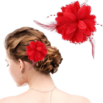 Blumenclips Haarnadeln Hut Hochzeit Haarschmuck Federn rote