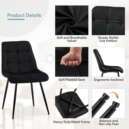 6 Esszimmerstühle Samt, Metallbeine, Schwarz