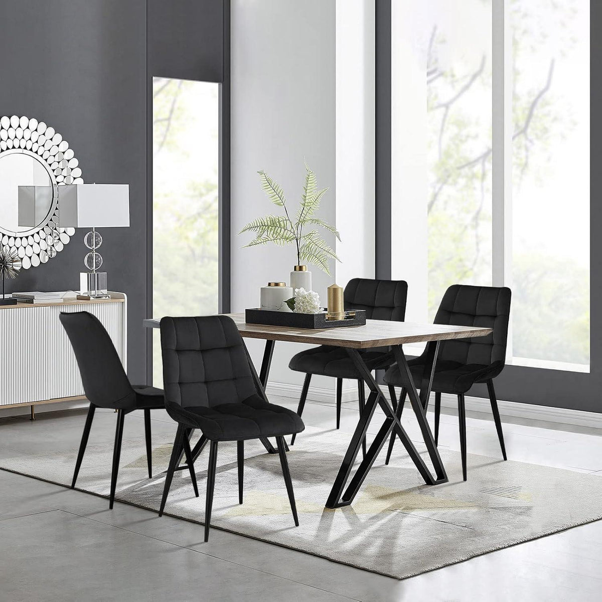 6 Esszimmerstühle Samt, Metallbeine, Schwarz