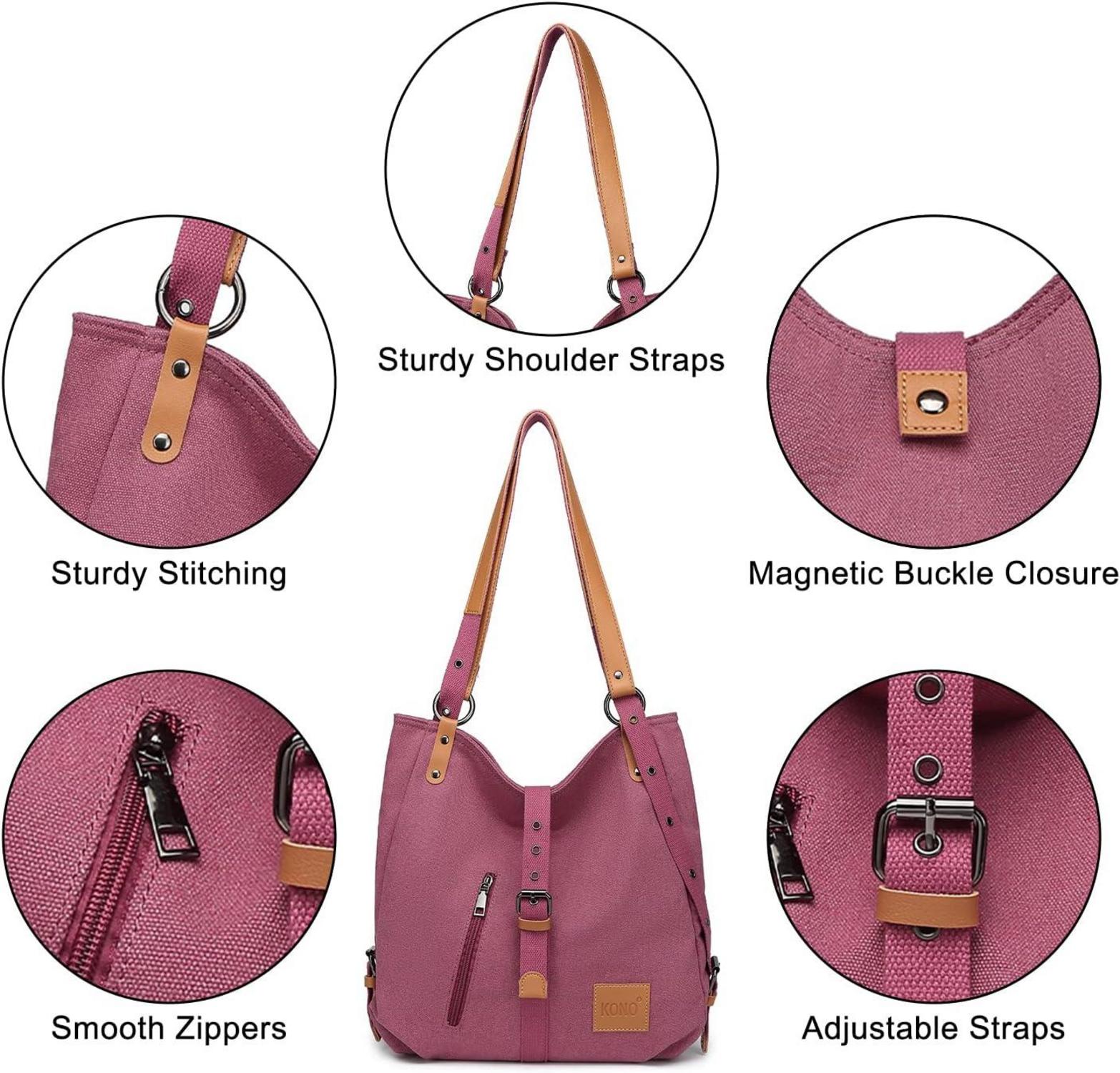 Canvas Damen Rucksack Handtasche Schultertasche Anti Diebstahl Groß Rosa