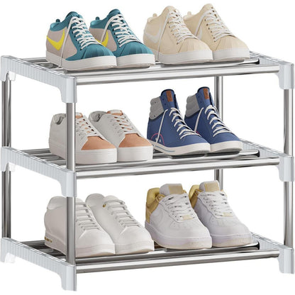 NIAWECAN Kleines stapelbares Schuhregal 3 Ebenen Organizer