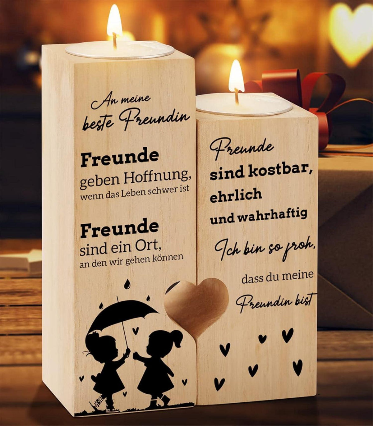Herz Kerzenständer Freundin Geschenk Teelichthalter Holzform