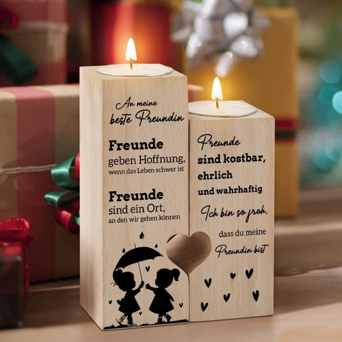 Herz Kerzenständer Freundin Geschenk Teelichthalter Holzform