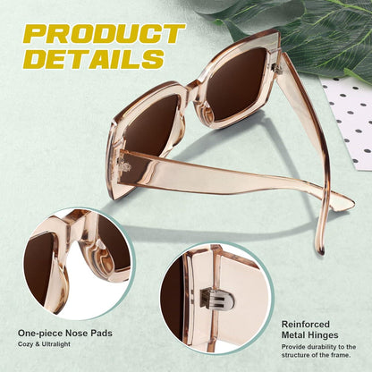 Quadratische Übergroße Sonnenbrille Damen Retro Vintage UV400 Schutz