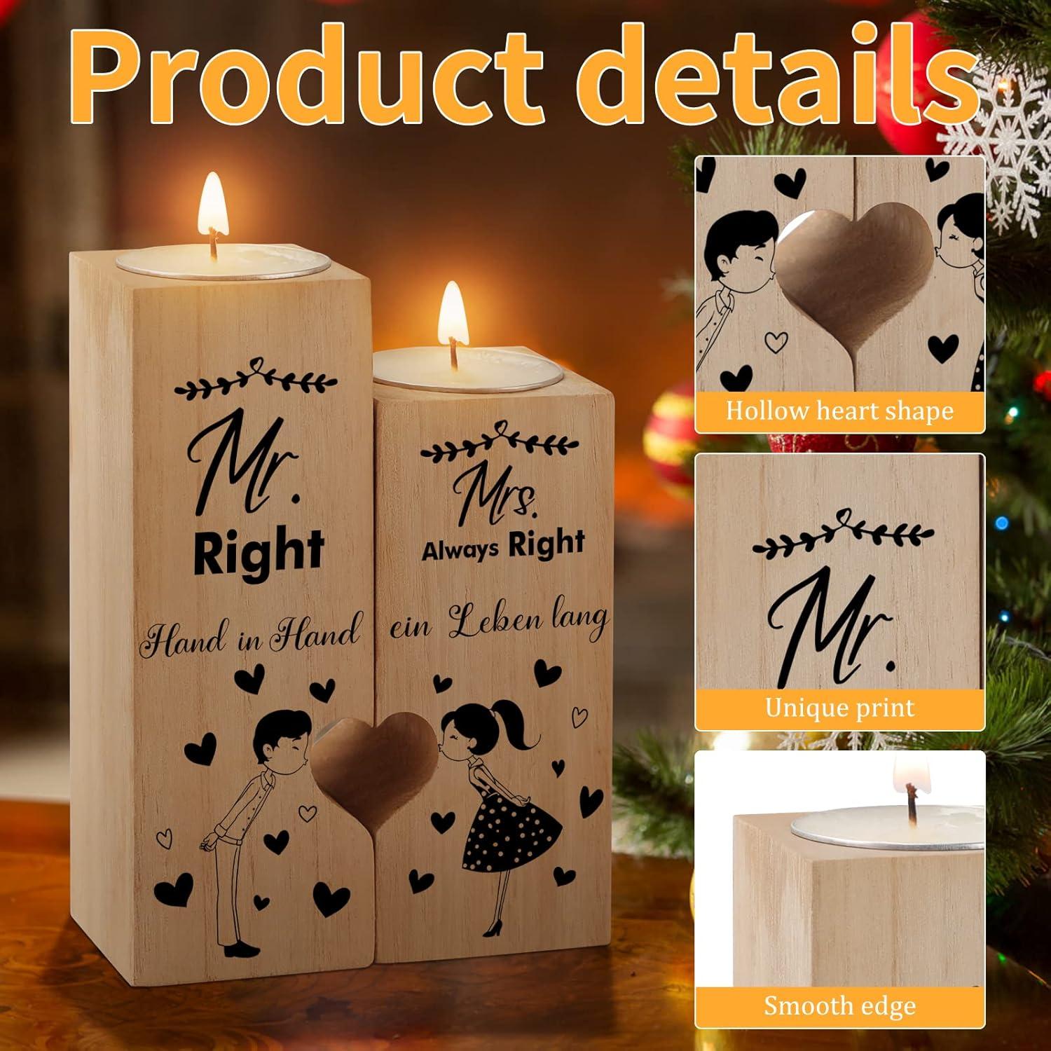 Hochzeitsgeschenk Herzförmiger Kerzenhalter für Brautpaar, Mr und Mrs, Geschenk zur Hochzeit