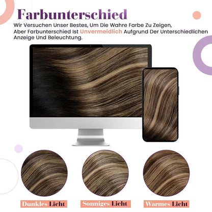 Echthaar Clip-Ins Ombre Braun Karamellblond 40cm