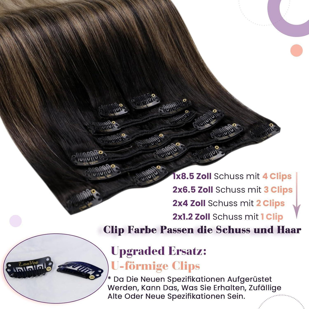 Echthaar Clip-in Extensions Schwarz-Blond Balayage 40cm