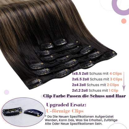 Echthaar Clip-in Extensions Schwarz-Blond Balayage 40cm