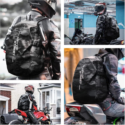 Motorradrucksack wasserdicht Helm & Laptop E-Tarnung Schwarz