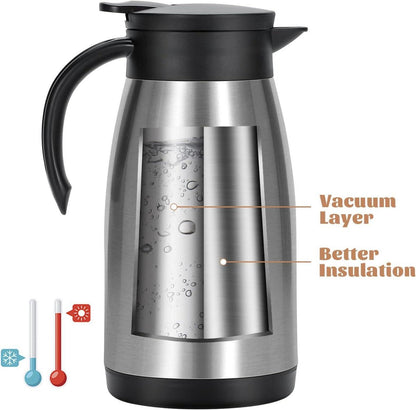 Isolierkanne 1L Edelstahl Thermoskanne Vakuum Kaffeekanne Teekanne Silber