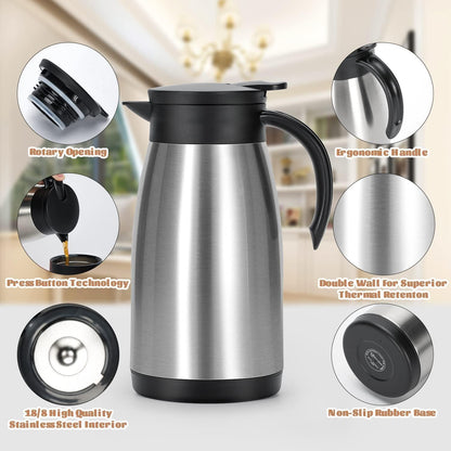 Isolierkanne doppelwandig Vakuumthermoskanne 1L Edelstahl Kaffeekanne