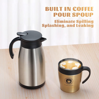 Isolierkanne Edelstahl Thermoskanne doppelwandig 1L Vakuum Kaffeekanne Teekanne