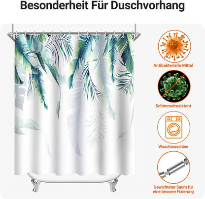 Grüner Blätter Duschvorhang 180x200 Antischimmel Wasserdicht Polyester