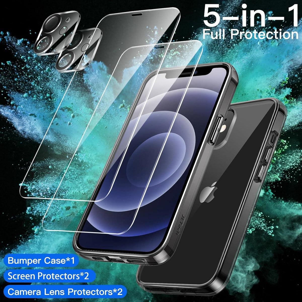 iPhone 12 Mini 5,4 Zoll Hülle 5-in-1 mit Schutzfolie und
