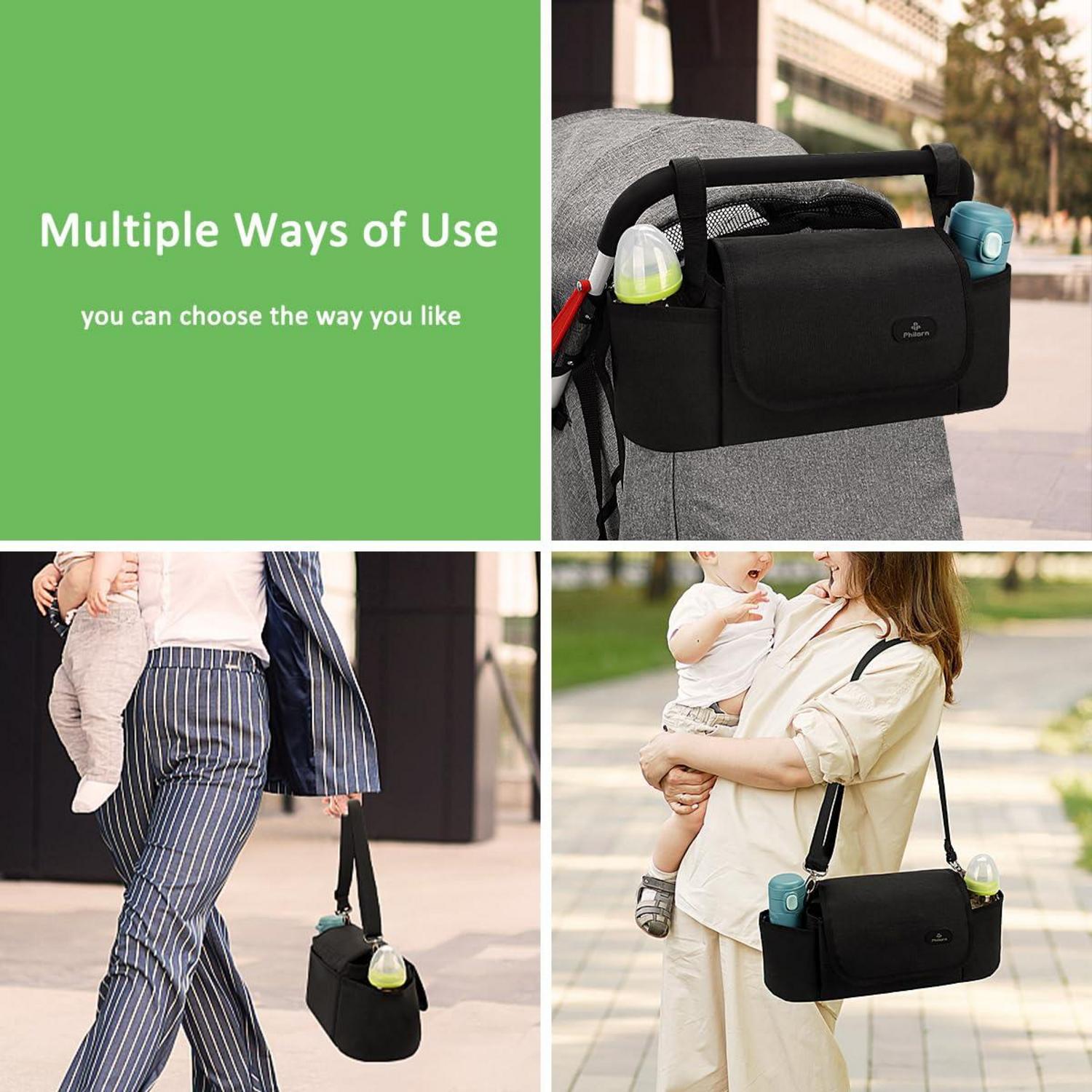 Kinderwagen Organizer Tasche Isoliert Getränkehalter Schwarz Universal