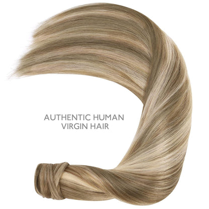 Echthaar Pferdeschwanz Extension Aschblond Highlights