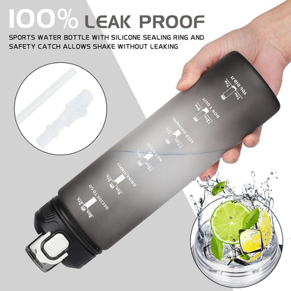 Sport Trinkflasche mit Strohhalm 1L Zeitmarkierung BPA-frei