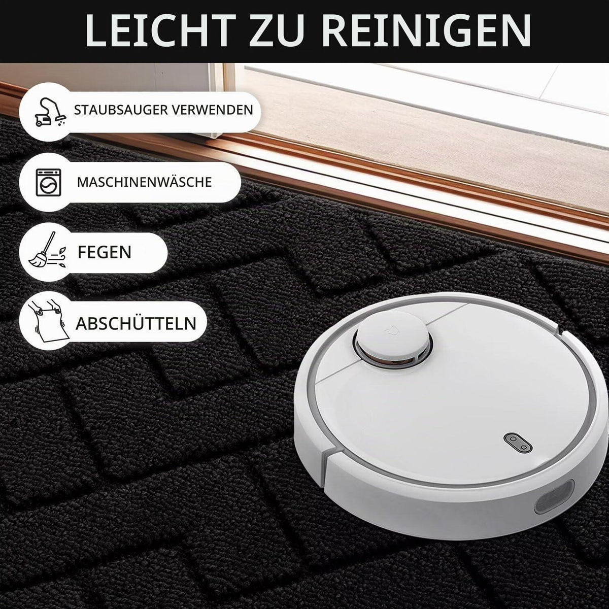 Fußmatte Innen Außen Waschbar – Rutschfest & Saugfähig 119x180cm Schwarz