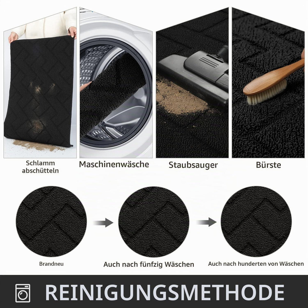 Fußmatte Innen Außen Waschbar – Rutschfest & Saugfähig 119x180cm Schwarz