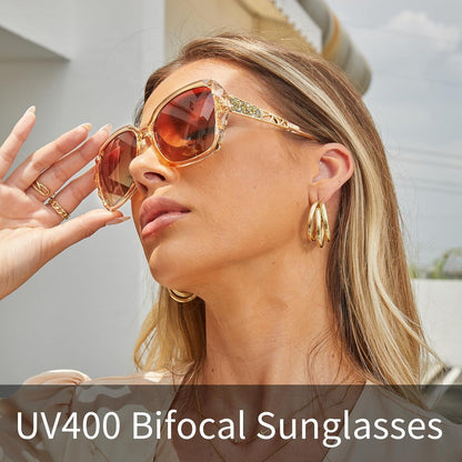 Bifokale Lese-Sonnenbrille Damen - Übergroße Gläser mit UV-Schutz