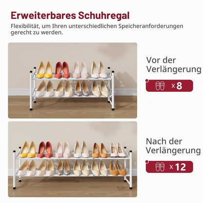 Ausziebares Schuhregal Metall, 2 Ebenen, Weiß