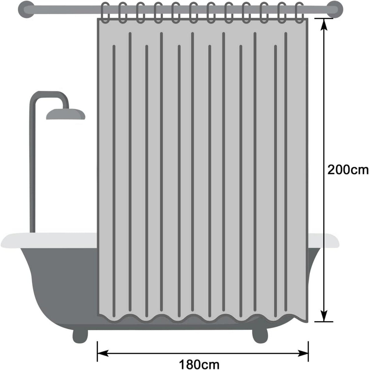 Duschvorhang Textil 180x200 cm Anti-Schimmel Wasserdicht WeißTrocknet Schnell