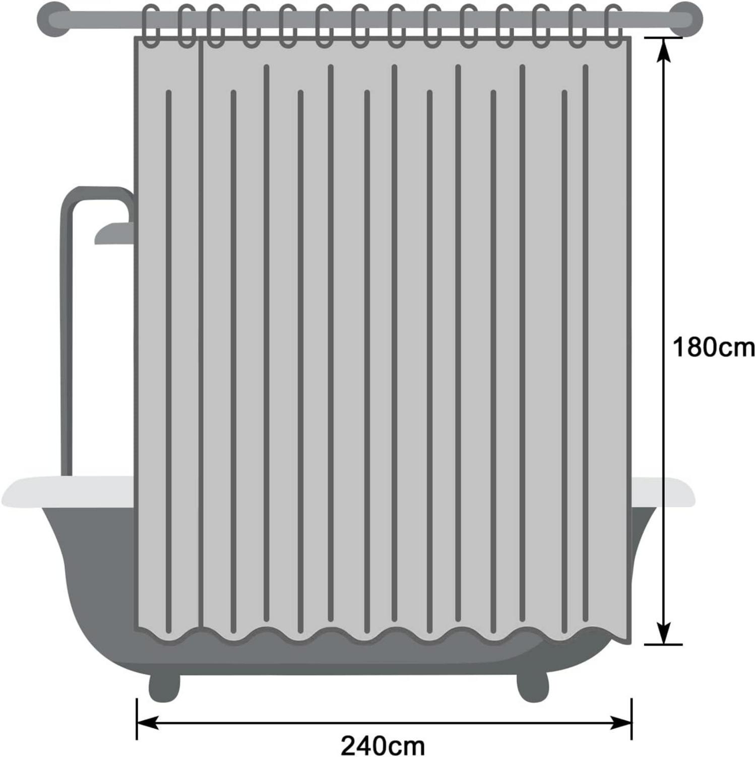 Duschvorhang 240x180 Weiß Wasserdicht Anti-Schimmel Textil mit Ringen