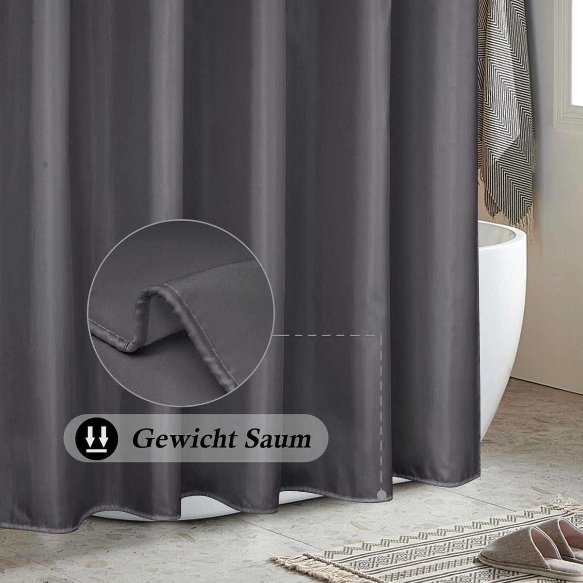 Duschvorhang Dunkelgrau Wasserdicht 180x200 Antibakteriell